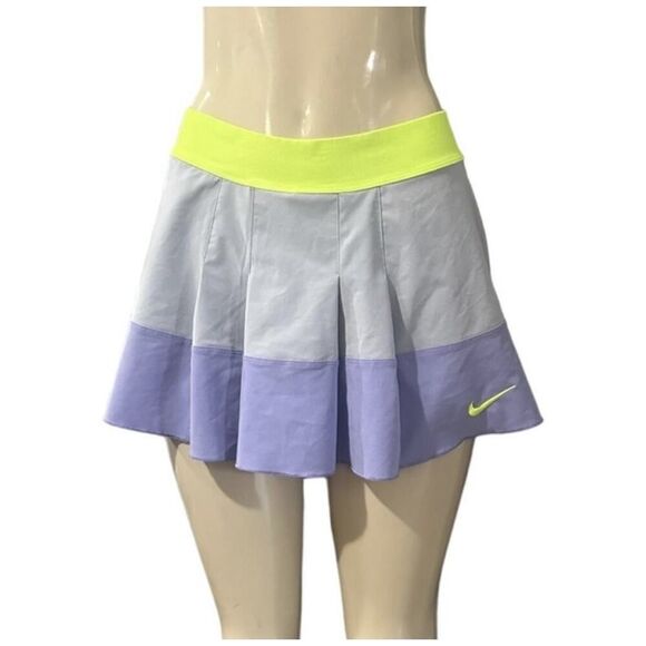 Nike Court Victory Pleated Tennis Skirt Neon Skort y2k Gray Purple Mini Stripe S - Picture 1 of 6